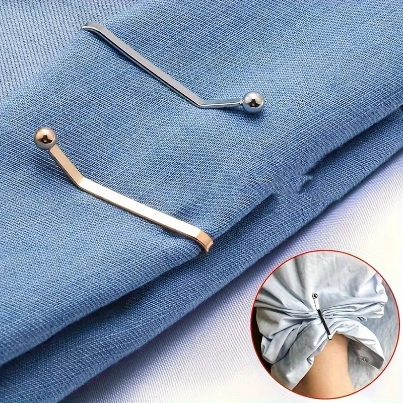 12pcs Multifunctional Adjustable Metal Clip Set, Adjustable Clips for Sleeves, Tops Length, Scarf, Collar Securing - U-Shape Invisible Clothing Locks in Black, Golden, Silver Grey
