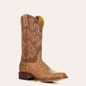 Cavender's Men's Endurance Brown and Camel Ostrich Print Wide Square Toe Cowboy Boots