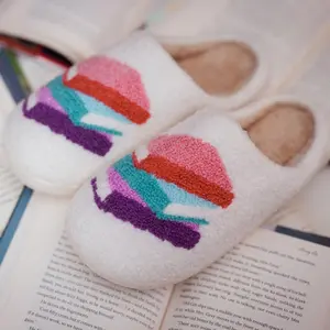 Book Stack Slippers for Women, Soft Faux Fur, Non-Slip Sole, Indoor/Outdoor Comfort Footwear, Cute preppy slippers Shoe Girl