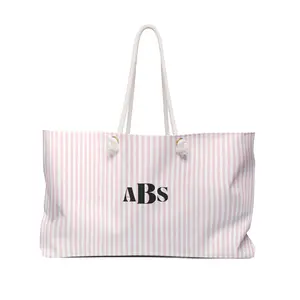Pink Stripes Weekender Bag - Personalized Monogram Travel Duffle, Overnight Tote, Custom Weekend Carryall, Girls Getaway Luggage, Stylish
