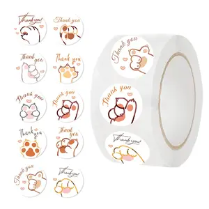 500pcs Cute Cat Paw Stickers, Thank You Decorative Seals, 1 Inch Adhesive Labels for Convenience Stores, Bakeries, Coffee Shops