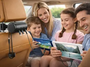 3-in-1 Retractable Car Charging Cable Station for Backseat Headrest, Multi Cable Organizer for iPhone Android USB-C, Passenger Charging Solution for Family Travel, Taxi & Rideshare Use