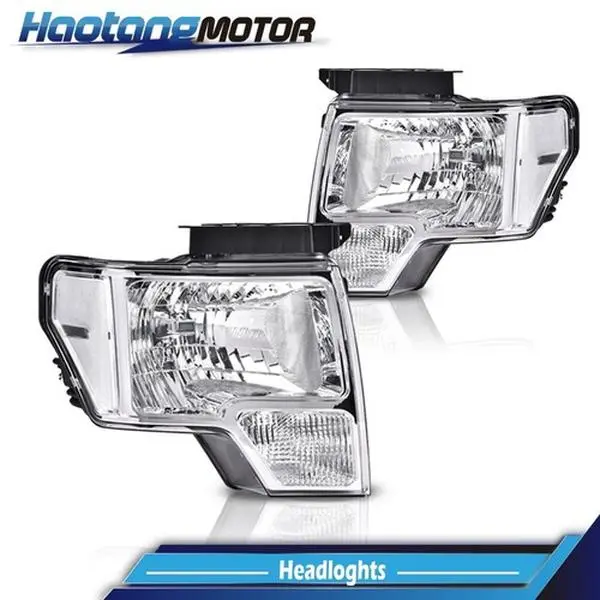 CROSSDESIGN Clear Lens Chrome Housing Headlights Lamps Only Fit For 09-14 Ford F150 Models LH+RH(Not Fit for Factory Xenon Style Headlight Models)