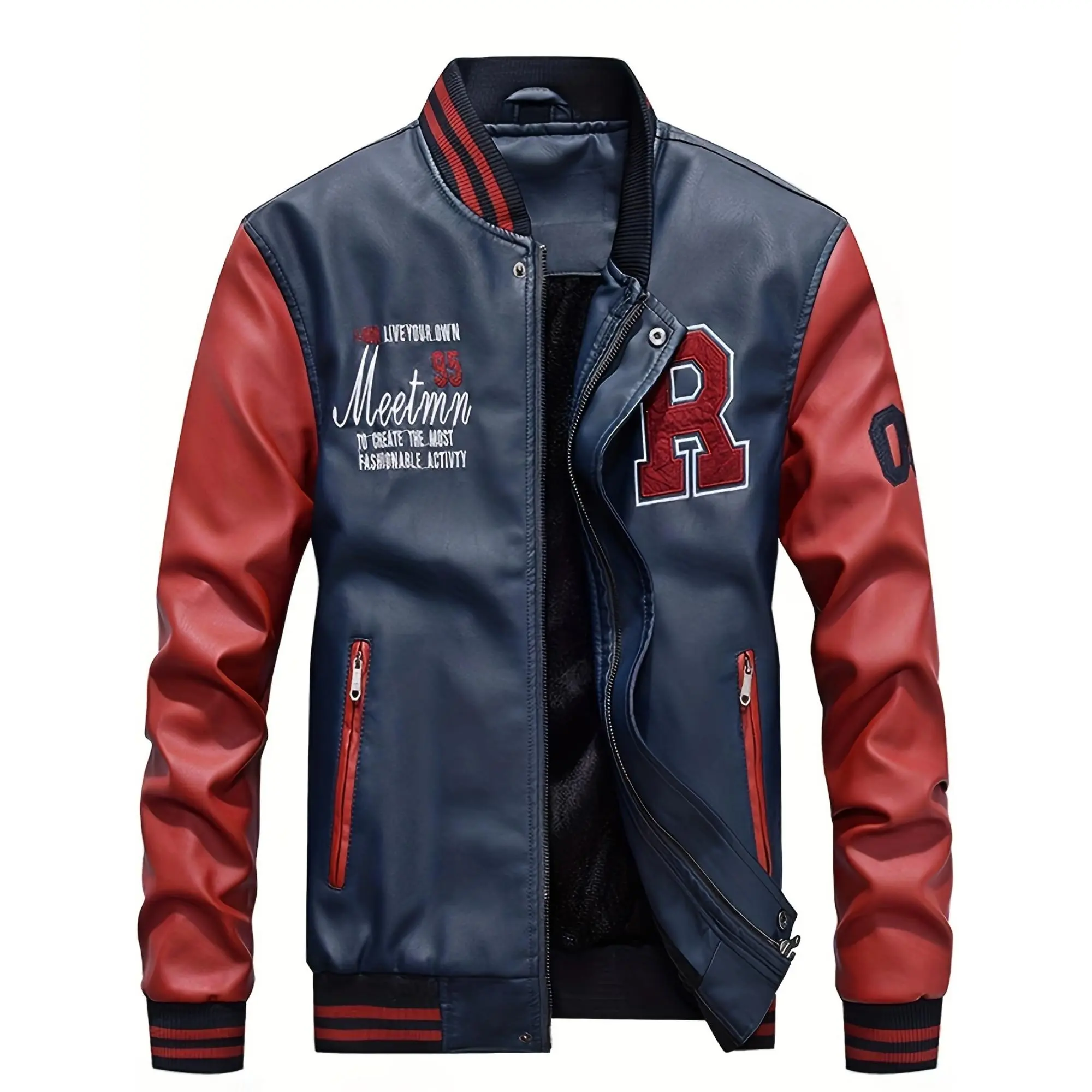 Men's Faux Leather Jacket Casual Baseball Stand Collar Slim Fit Coat Street Fashion Outerwear Long Sleeve Menswear