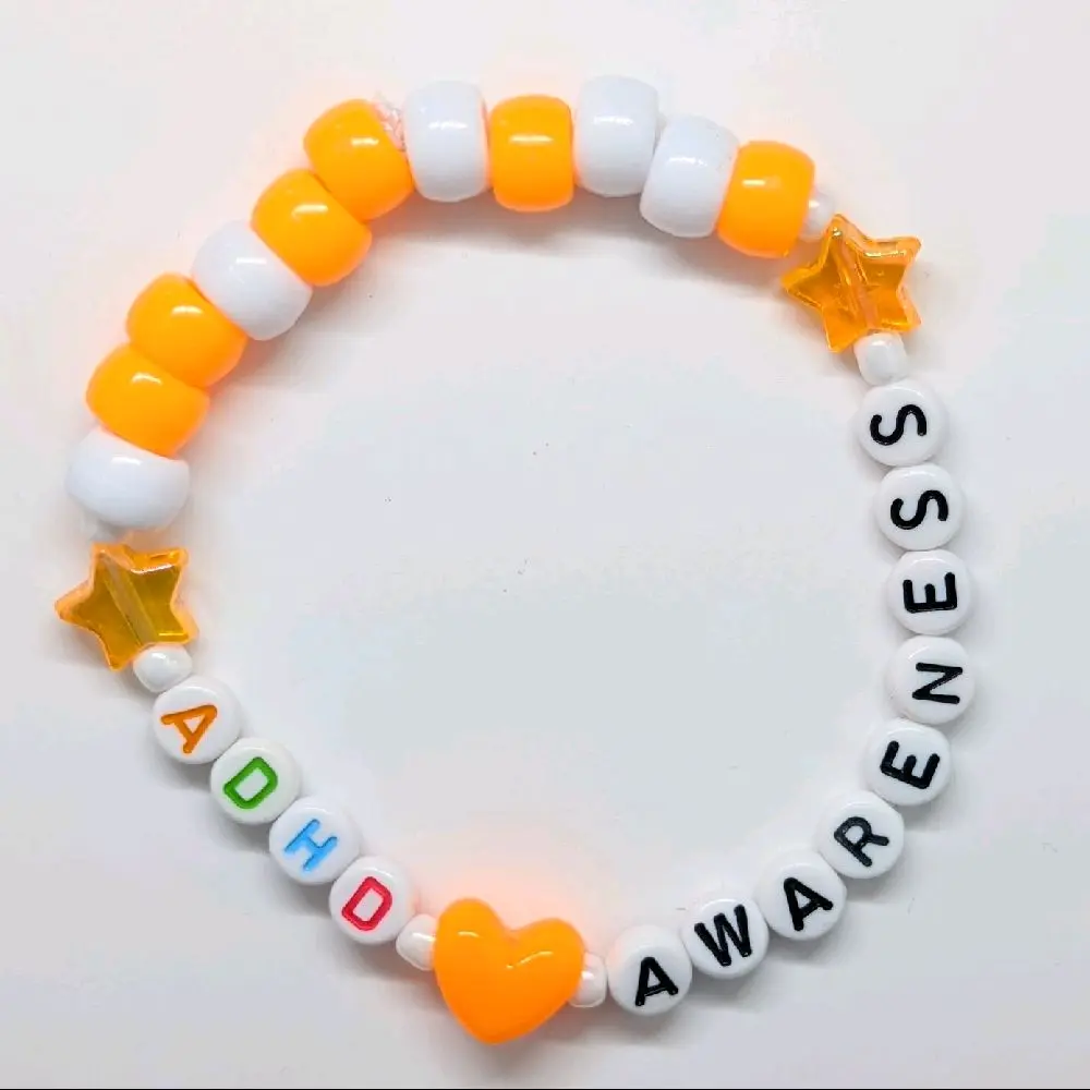 ADHD Awareness Custom Kandi Bracelet with Colorful Beads and Star Charm for Support and Awareness