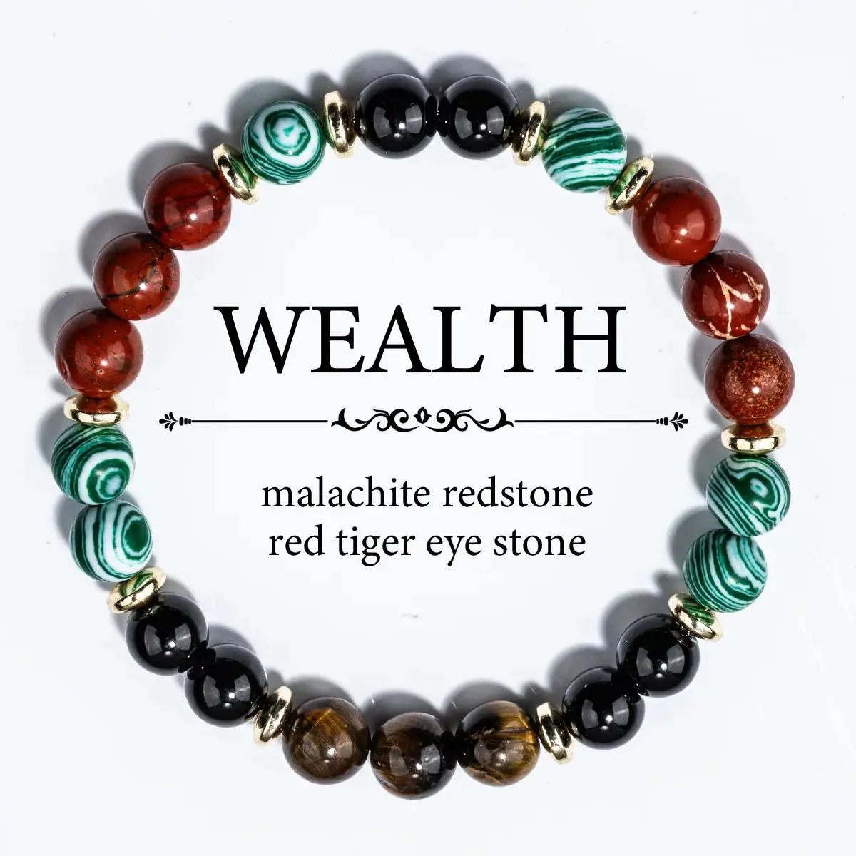 Wealth Attraction Premium Bracelet - Malachite, Red Tiger's Eye, Redstone, Black Onyx Beaded Fashion Accessory for Prosperity, Exquisite Fashion Jewelry
