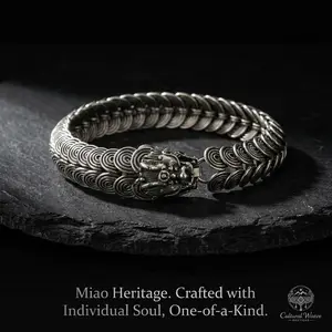 Handmade Miao Embroidery Bracelet Floral Dragon Ethnic Textile Jewelry Lightweight Gift