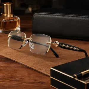 Rimless Clear Glasses | Y2K Aesthetic Diamond Cut Frameless Eyewear for Men Women, Fashion Non-Prescription Anti-Blue Light Glasses, Daily Outfit Accessories