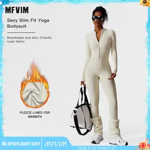 Women's Solid Zip-Up Skiing Jumpsuit by MFVIM - Casual Sporty Long-Sleeve Jumpsuit for Skiing and Cycling, Ladies' Activewear for Fall and Winter Workout Gym Clothing