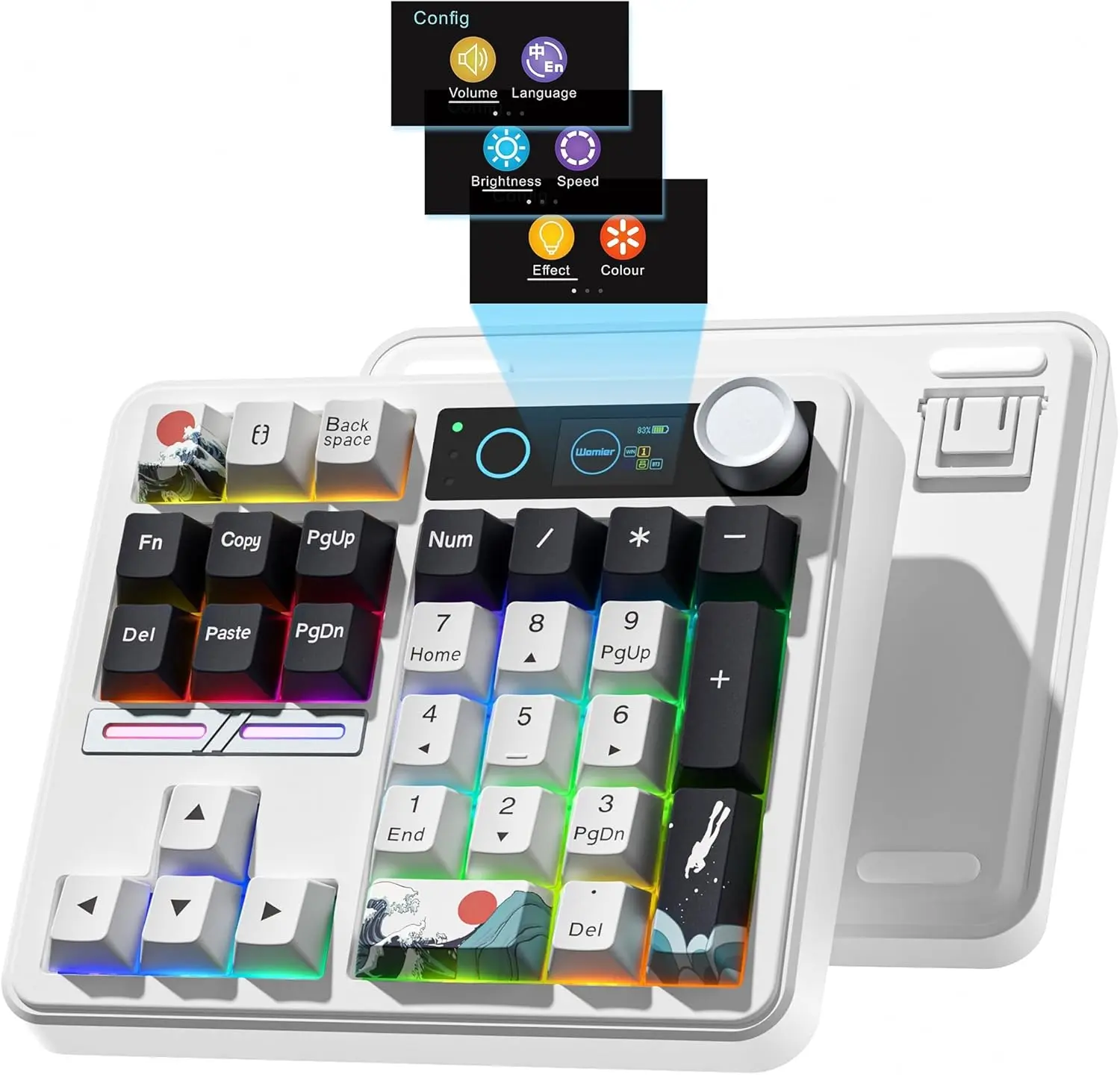 Womier SK30 Mechanical Numpad, Mini Keyboard with Screen & Knob, Bluetooth/2.4G/USB-C Wireless Numeric Keypad, Macro Software RGB Number Pad Hotswap, Rechargeable Number keypad for Mac Windows