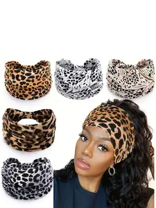 5pcs Boho Yoga Leopard Print Hair Bands, Elastic Non-Slip Wide Headbands, Sweat-Absorbing Workout Headbands for Women, Ideal for Yoga & Daily Use