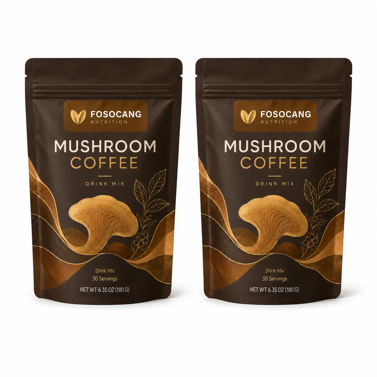 Fosocang Mushroom Instant Coffee, Medium Roast 6 Adaptogenic Mushrooms Blend, 30 Servings