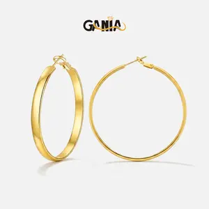GANIA lady's pendant earrings, low-allergy large-sized round earrings, width 5mm, suitable for ladies to wear, 18K gold/silver pendant earrings, low-allergy 925 silver earrings, lightweight large earrings, sizes: 30/40/50/60