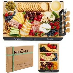 Charcuterie Boards Gift Set: Large Bamboo Cheese Board Set with Chalkboard Edge & Forks Set - Ideal for Housewarming, Weddings, Bridal Showers, and Unique Gifts for Mom