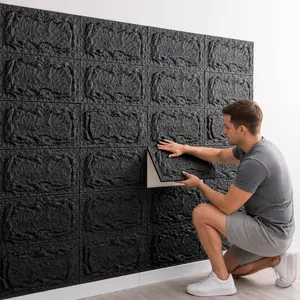 10PCS 3D Self-adhesive Stone Wall Panels, 10mm Thick PU Waterproof Wall Panel, 9.84x17.72in Peel and Stick Wall Tiles, Modern Anti-collision Wall Decor, Indoor Outdoor Home Bedroom Living Room Background Wall Decoration