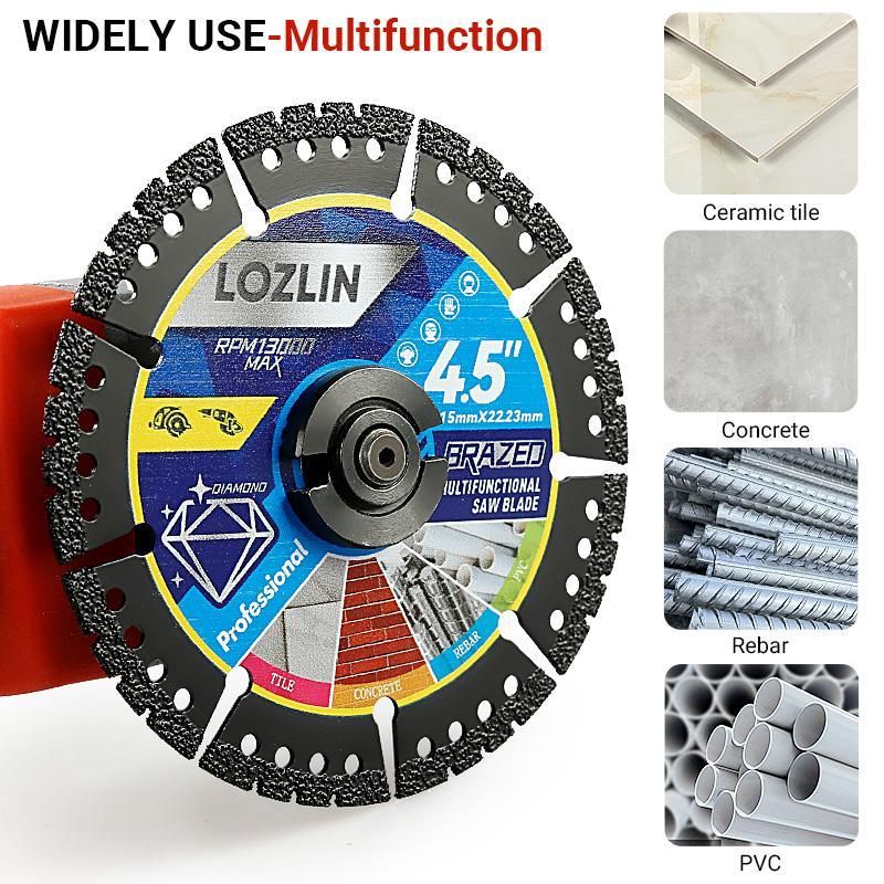 LOZLIN 4.5" 1PCS/3PCS Multi-Material Cutting Blades - Dry Cut Metal, Tile, Stone & Plastic - Angle Grinder Saw Blades for Alloy, Cast Iron & Marble (115mm) Tool Accessories