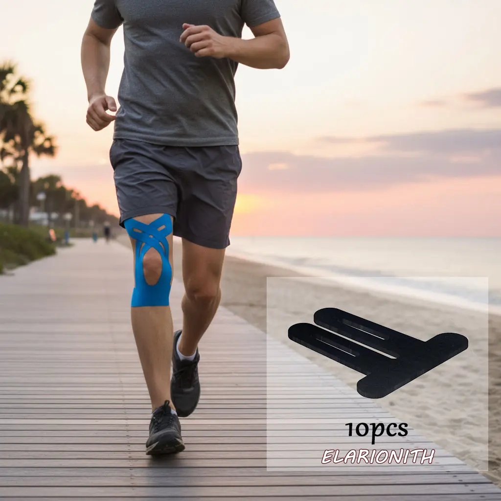 Pre-Cut Kinesiology Sports Tape (10 Pieces) for Men, Women, Waterproof, Elastic, Breathable, Hypoallergenic, Latex-Free Blue Tape for Pain Relief, Knee Strap Support, Stability Knee Wrap Knee Supporter