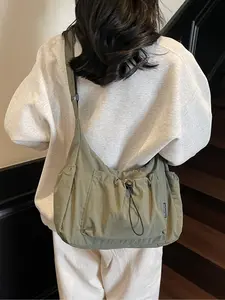 New Fashion Nylon Drawstring Shoulder Bag, Large Capacity Casual Crossbody Backpack for Students, Commuter Style Handbag