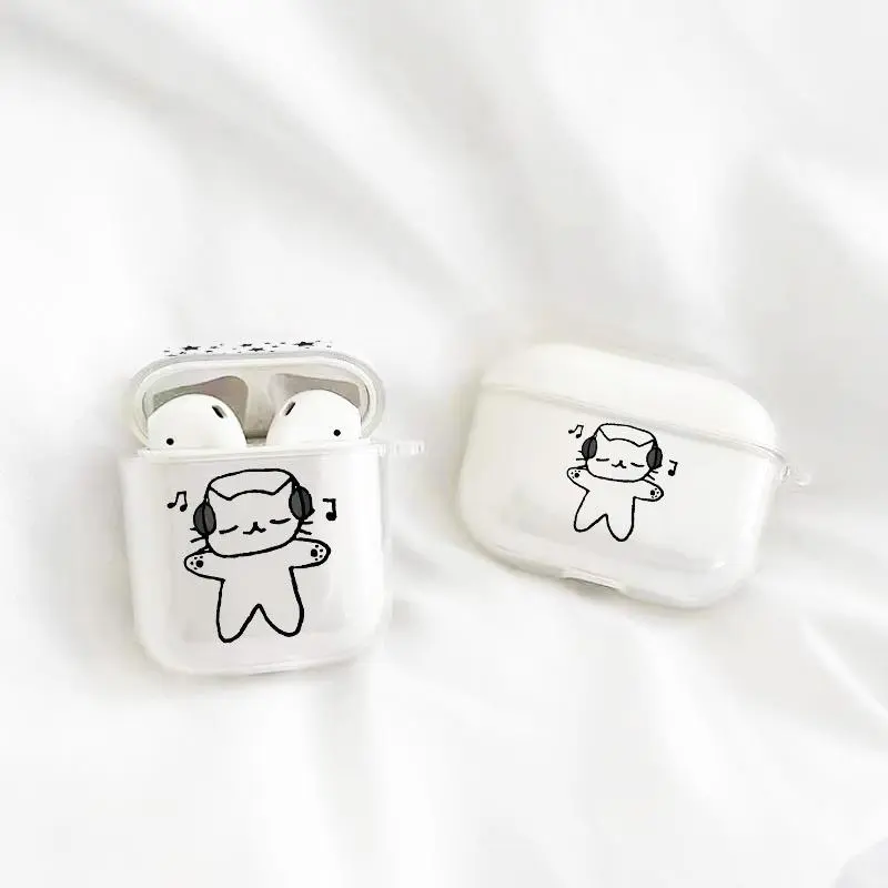 Cute Music Cat Design In Ear Headphones Case with Hiking Buckle, Shockproof & Anti-Fall TPU Earphone Cover for AirPods 1/2, 3, Pro, Pro 2, Gift for Friend