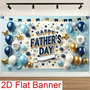 Father’s Day & Dad Celebration Backdrop – Balloon Star Theme Tapestry, Wall Hanging, Photography Background, Polyester HD Print, Garden, Family, Party, Decor