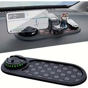 360° rotatable car anti-slip mat, with phone holder and parking number - anti-slip dashboard manager, used for storing keys, phone and navigation, durable black car interior design, car phone holder, navigation assistance device