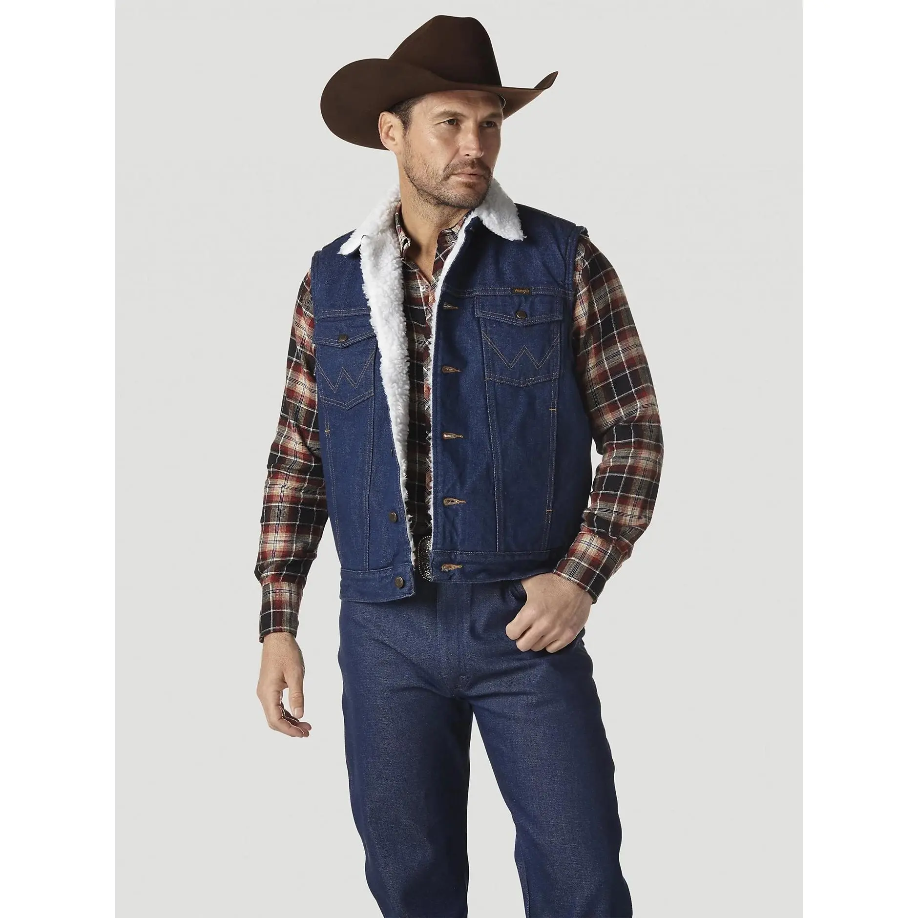Wrangler Mens Sherpa-Lined Denim Vest