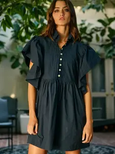 Ruffle Sleeve Pintuck Dress