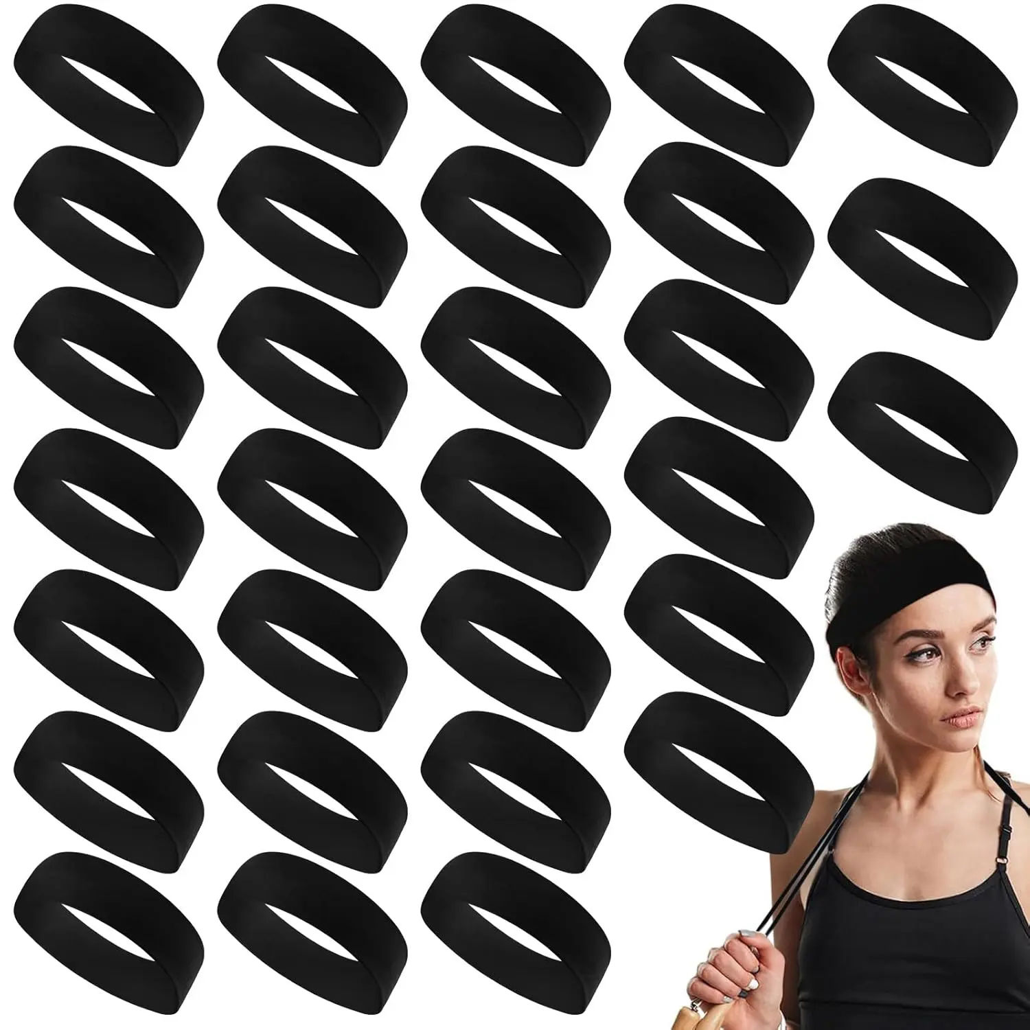 30 count  Headbands for Women Non Slip Stretchy Soft Fabric Elastic Sweatbands Bulk for Yoga DIY Team Gifts(Black)