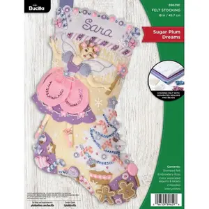 Bucilla Felt Applique 18" Stocking Making Kit, Sugar Plum Dreams, Perfect for DIY Arts and Crafts, 89629E