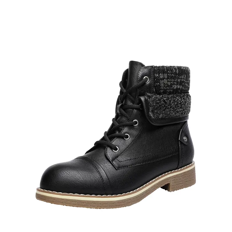 Dream Pairs Women's Comfortable Lace-Up Winter Ankle Boots - Soft Padded Collar, Foldable Shaft, Low Heel, Casual Wear Walking Shoes, Sporty Chic Alternative Style, Comfortable Heels, TPR Outer, Ankle Length