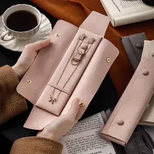 3 Counts Fiber Jewelry Storage Roll, 1 Set Folding Necklace Storage Roll, Travel Portable Necklace Hooking Roll, Jewelry Necklace Protective Case, Prevent Necklace Bracelet Wrap, Decorative Jewelry Roll, Give to Girlfriend, Christmas Gifts, Mother'S Day