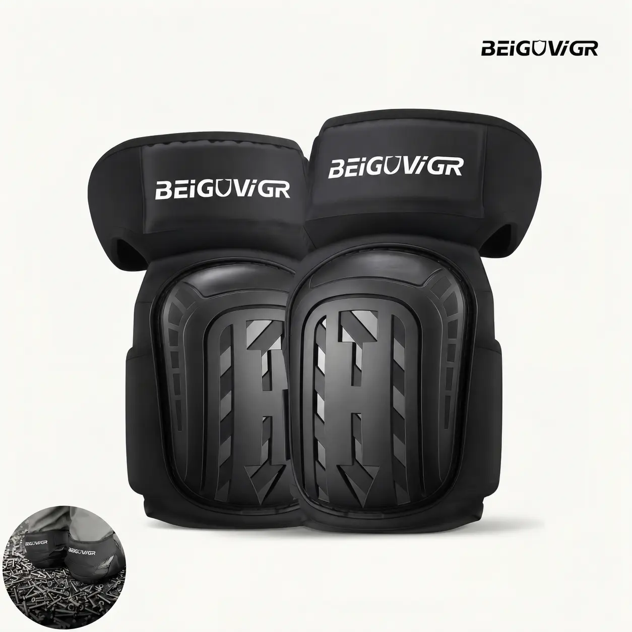 BEIGUVIGR Heavy Duty Shock-Absorbing Stretchable Foam Gel Kneepads - Adjustable Work Safety Equipment for Construction Workers, Home Improvement Flooring Tasks