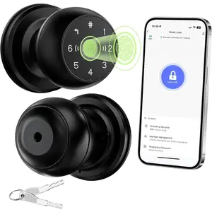 Fingerprint Door Lock,  Door Knob, 2.4G WiFi Biometric Door Knobs with App Control, Auto Lock Door Lock with Code, Thumbprint Door Knob for Bedrooms, Office, Apartment, Offices,Hotels