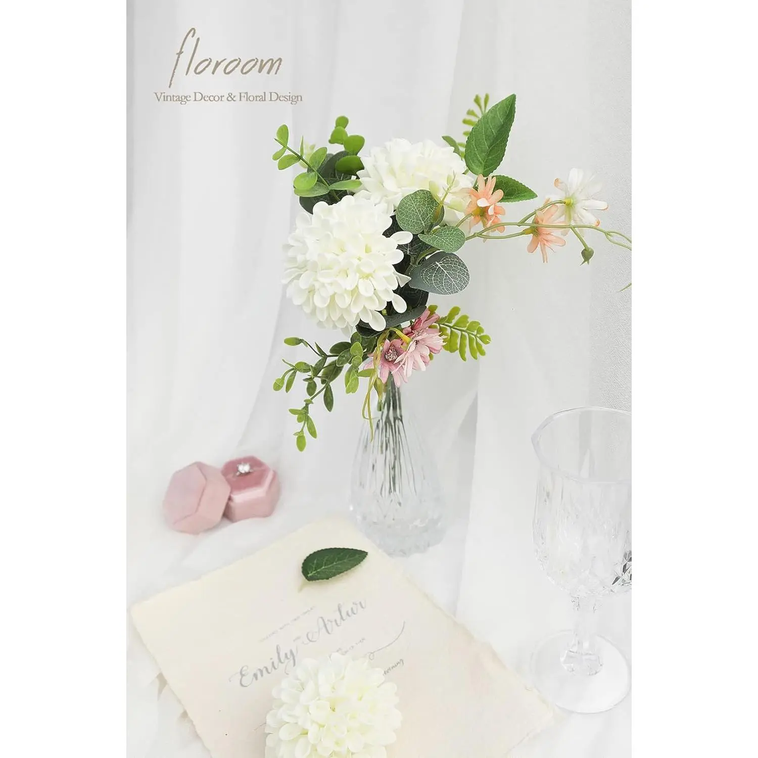 Floroom Artificial Dahlia Flowers 25pcs Real Looking Ivory Foam Fake Roses with Stems for DIY Wedding Bouquets White Bridal Shower Centerpieces Floral Arrangements Party Tables Home Decoration