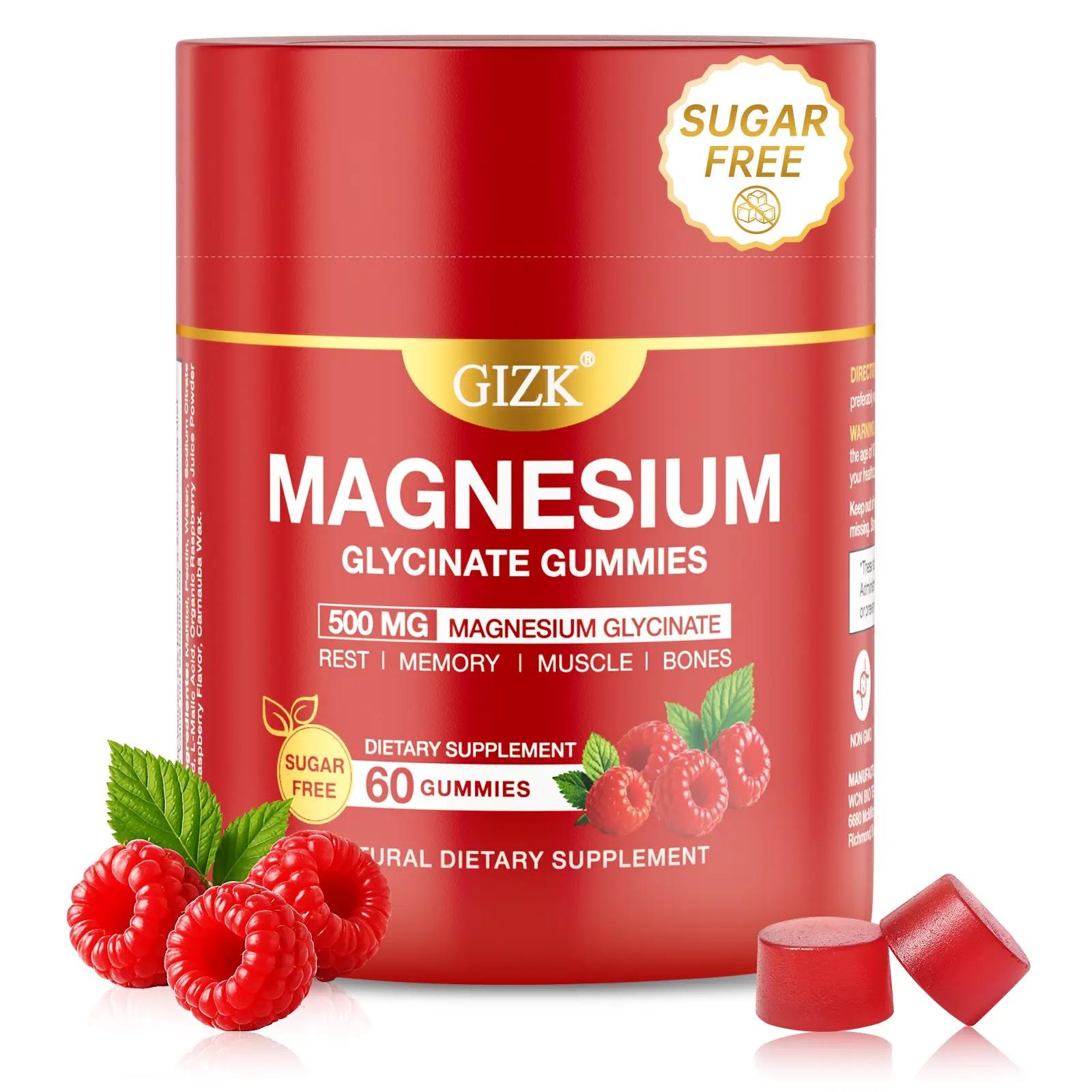 Magnesium Glycinate Gummies 500mg - Sugar-Free, Vegan, No Melatonin, Raspberry Flavor, 60 Count - for Adults & Kids 4+, Sleep & Stress Support, Muscle & Nerve Health nighttime