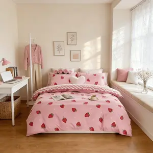 3-Piece Bedding Set with Sweet Strawberry Pattern, ultra-soft & cozy 1 Duvet Cover & 2 Pillowcases, Ideal for Bedroom & Guest Room, Eight Sizes Available