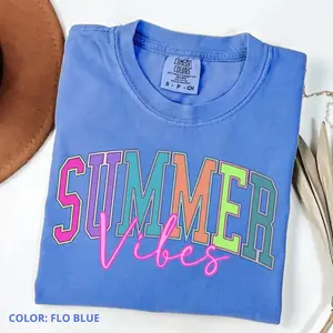 Summer Vibes Women Tee, Comfort Colors, Beach Life Gift for Her, Summer Trendy Shirt, Distressed Beach Mom Gifts, Neon River Birthday Gifts -  AL