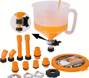No-Spill Coolant Funnel Kit with Valve and different size attachments