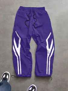 Men's Fashion Casual Sports Pants, Athleisure Style Bottoms, Unique Print, Loose Fit, Nylon Fabric, Lightweight Comfort, Waist Drawstring, Adjustable Ankle Cuff