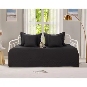 5-Piece Cozy Daybed Bedding Set Twin Double Sided Quilting Comforter Bedspread Geometric Print 39"x75" with 4 Pillow Shams