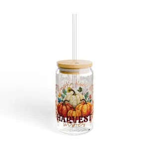 Pumpkin Kisses and Harvest Wishes Sipper Glass, 16oz