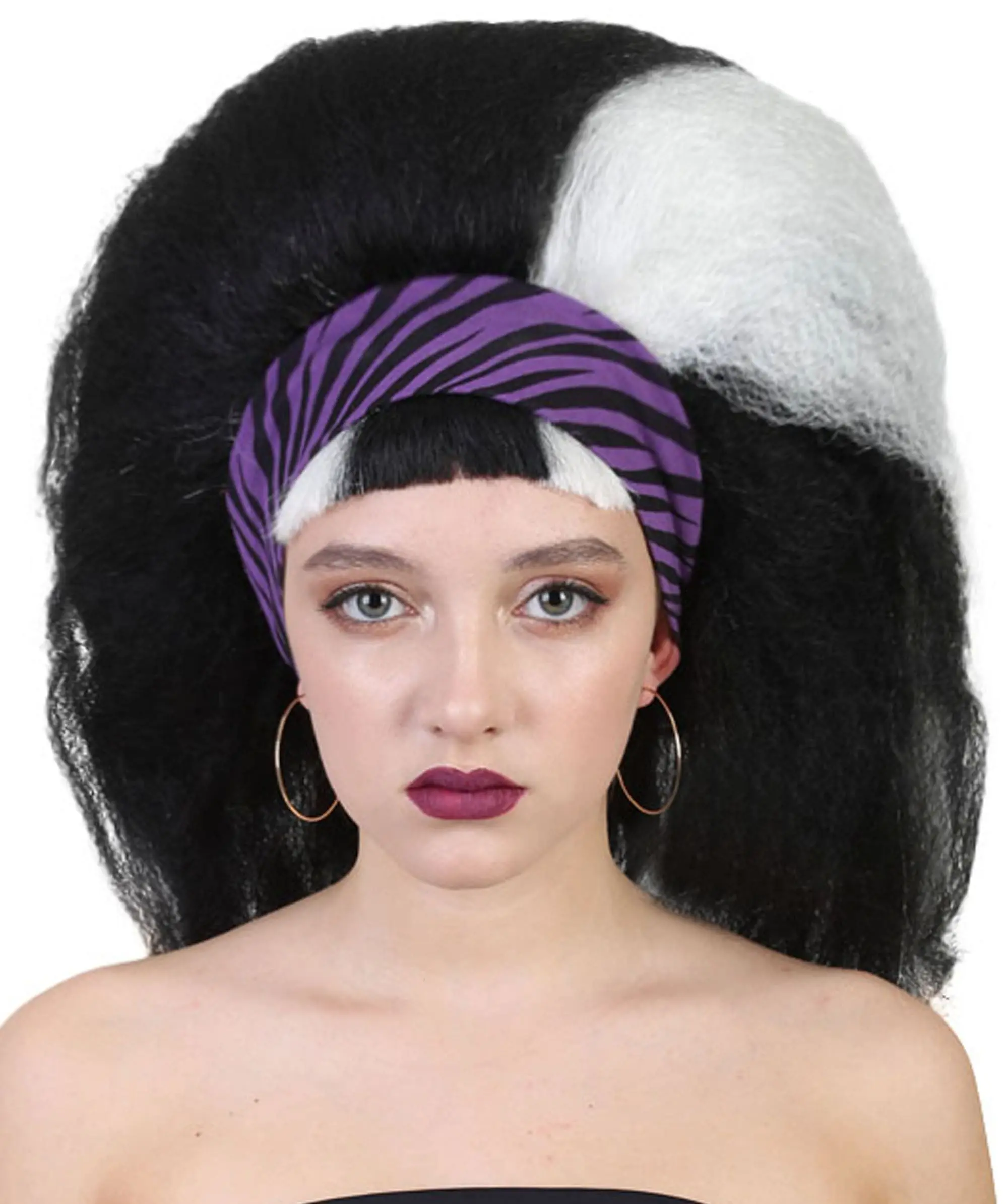 Adult Women's Vampire Wig in Black & White, Jumbo Super Size Vampire Character Cosplay Halloween Wigs, Premium Breathable Capless Cap