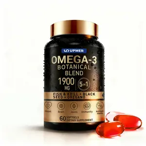 Omega 3 Premium 5-in-1 - 1900 mg pure wild salmon oil,rich in EPA and DHA, high purity and high potency, qualityguaranteed, 30/40/60-day supply, dietary supplement -60capsules Healthcare Fitness Edible