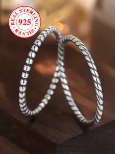 S925 Sterling Silver Minimalist Band Ring for Men & Women, Casual Style Plain Ring Set Jewelry Accessories for Daily Wear Vintage Rings（with Box）