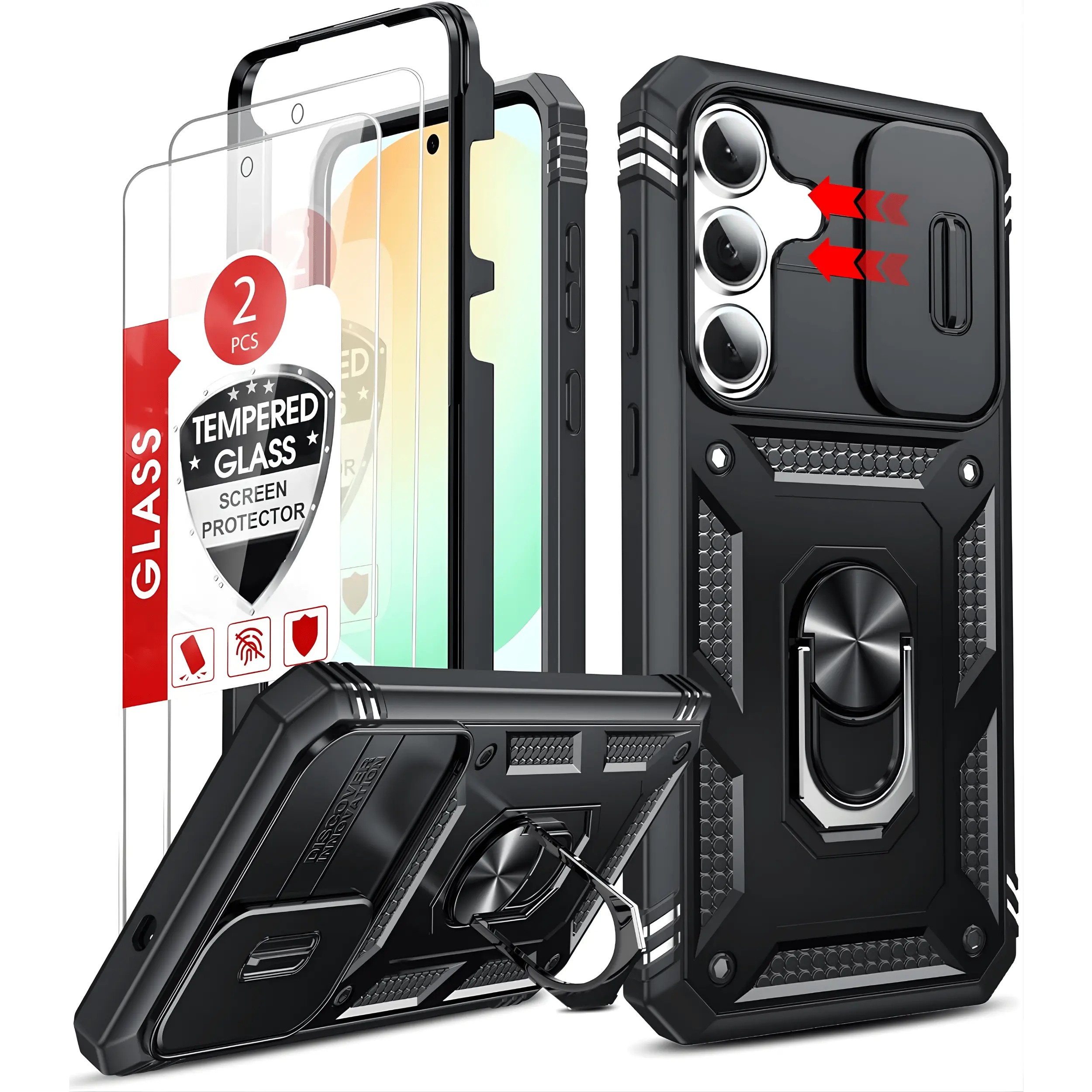 Samsung Galaxy S25 FE Case with 2 Screen Protectors Military Grade Shockproof Phone Cover with Slide Camera Cover & Magnetic Stand, Rugged Active Outdoor Protective Case, Durable Slim