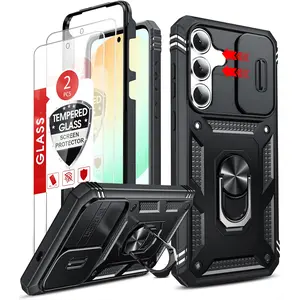 Samsung Galaxy S25 FE Case with 2 Screen Protectors Military Grade Shockproof Phone Cover with Slide Camera Cover & Magnetic Stand, Rugged Active Outdoor Protective Case, Durable Slim