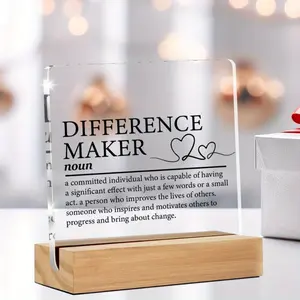 Difference Maker Definition Acrylic Plaque - Inspirational Thank You Gift for Teachers, Mentors, Coworkers, Desk Decor with Wooden Base