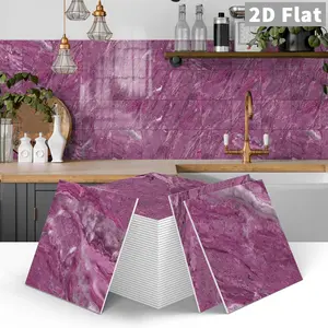 ​12/24pcs Classic Art Purple Tile Wall Sticker Wallpaper, Suitable For Home Decoration In Living Rooms And Bedrooms, Waterproof And Oil Resistant Wall Sticker Wallpaper, Kitchen Oil Resistant Tile Sticker