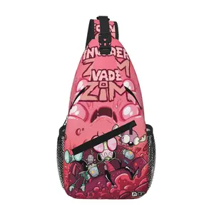 Invader Zim Chest Bag Full Print Crossbody Sling Pack with Zipper Lightweight Durable Water Resistant Ideal Gift for School Work Travel and Camping