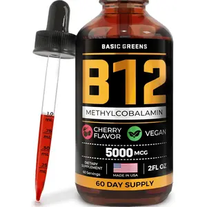 BASIC GREENS Vitamin B12 Sublingual (Vegan) - Methylcobalamin B12 5000 mcg Liquid Drops for Energy & Metabolism Support, Non-GMO sport nutrition